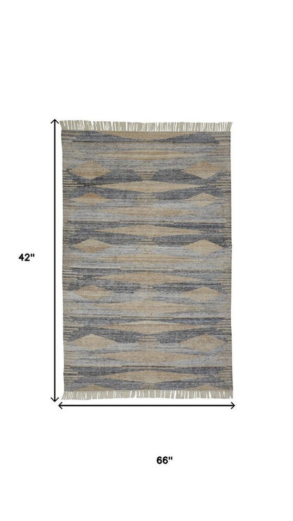 4' X 6' Gray Black And Brown Abstract Hand Woven Area Rug With Fringe HomeRoots