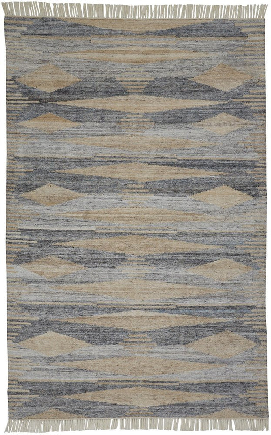 4' X 6' Gray Black And Brown Abstract Hand Woven Area Rug With Fringe