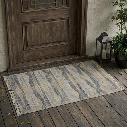 4' X 6' Gray Black And Brown Abstract Hand Woven Area Rug With Fringe