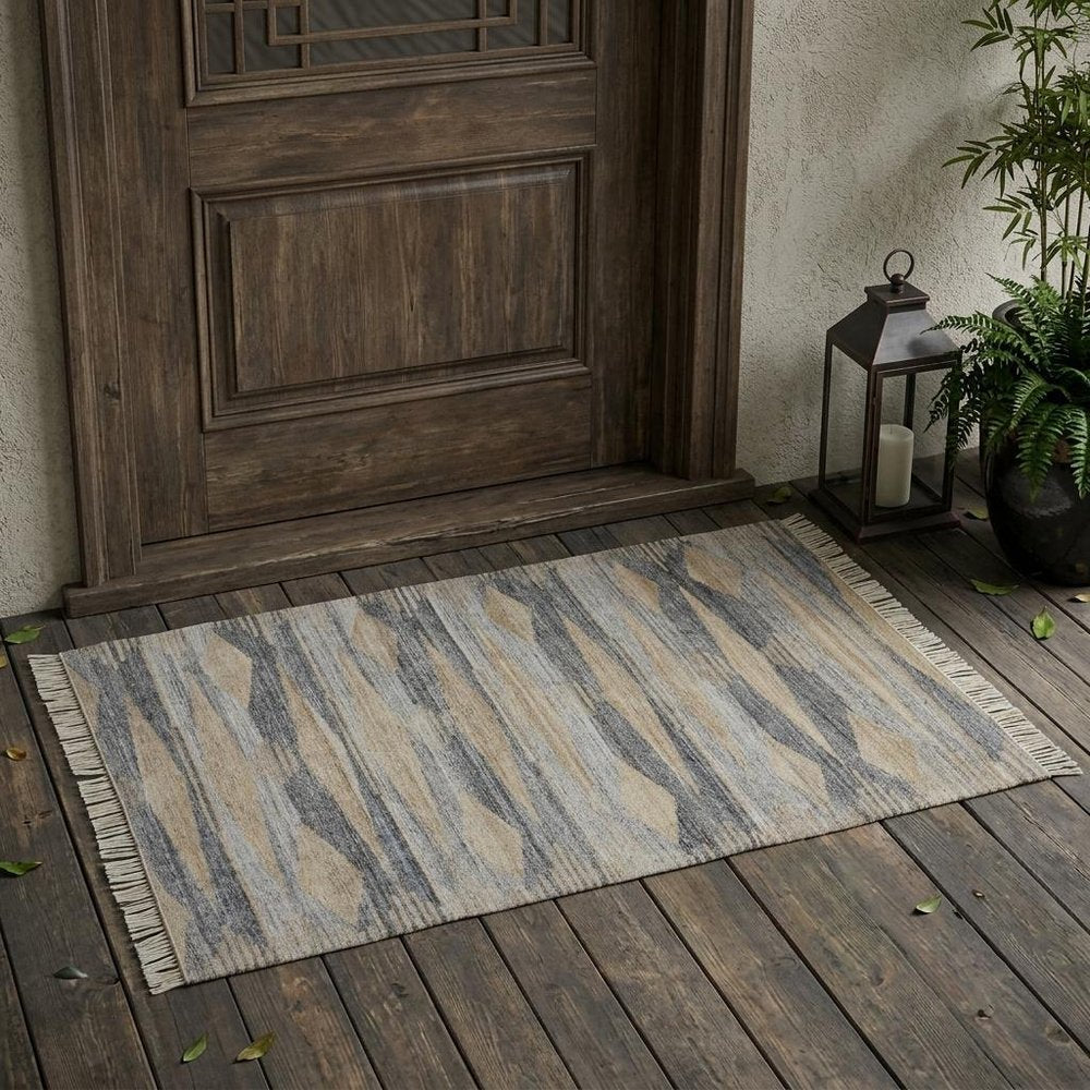 4' X 6' Gray Black And Brown Abstract Hand Woven Area Rug With Fringe — view 1