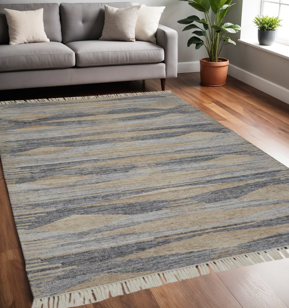 4' X 6' Gray Black And Brown Abstract Hand Woven Area Rug With Fringe HomeRoots