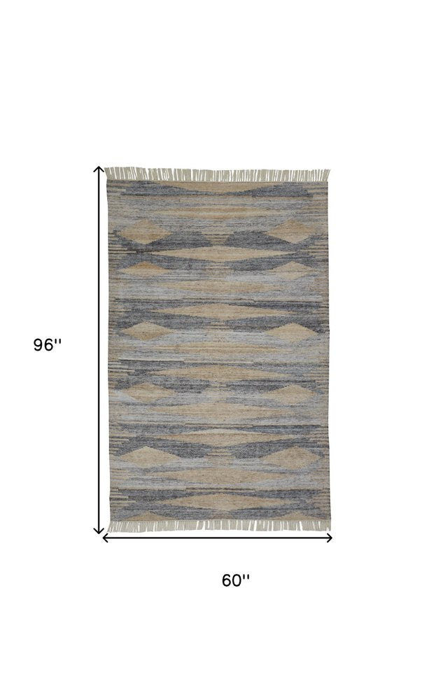 4' X 6' Gray Black And Brown Abstract Hand Woven Area Rug With Fringe — view 21
