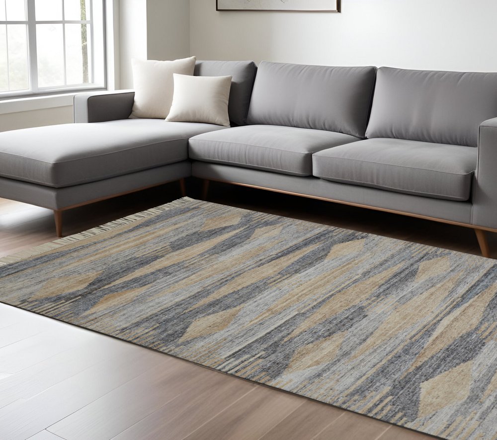 4' X 6' Gray Black And Brown Abstract Hand Woven Area Rug With Fringe HomeRoots