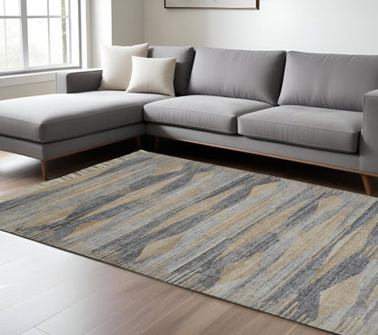 4' X 6' Gray Black And Brown Abstract Hand Woven Area Rug With Fringe HomeRoots