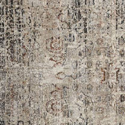 12' Taupe Ivory And Gray Abstract Distressed Runner Rug With Fringe - 26.77" (L) x 92.52" (W) x 0.23" (H)