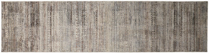 12' Ivory Gray And Black Abstract Distressed Runner Rug With Fringe - 24.0" (L) x 72.0" (W) x 0.28" (H)