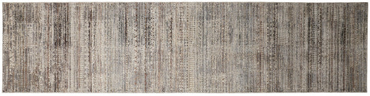 12' Ivory Gray And Black Abstract Distressed Runner Rug With Fringe - 24.0" (L) x 72.0" (W) x 0.28" (H)