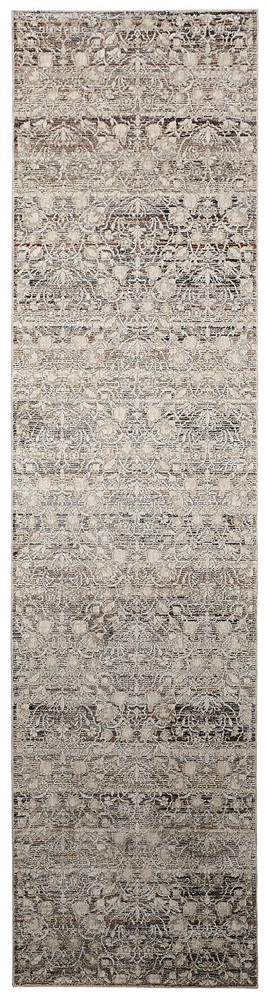 12' Gray and Ivory Oriental Power Loom Distressed Runner Rug With Fringe - 24.0" (L) x 48.0" (W) x 0.5" (H)