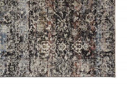 2' X 3' Gray Black And Red Abstract Distressed Area Rug With Fringe - 48.0" (L) x 72.0" (W) x 0.28" (H)