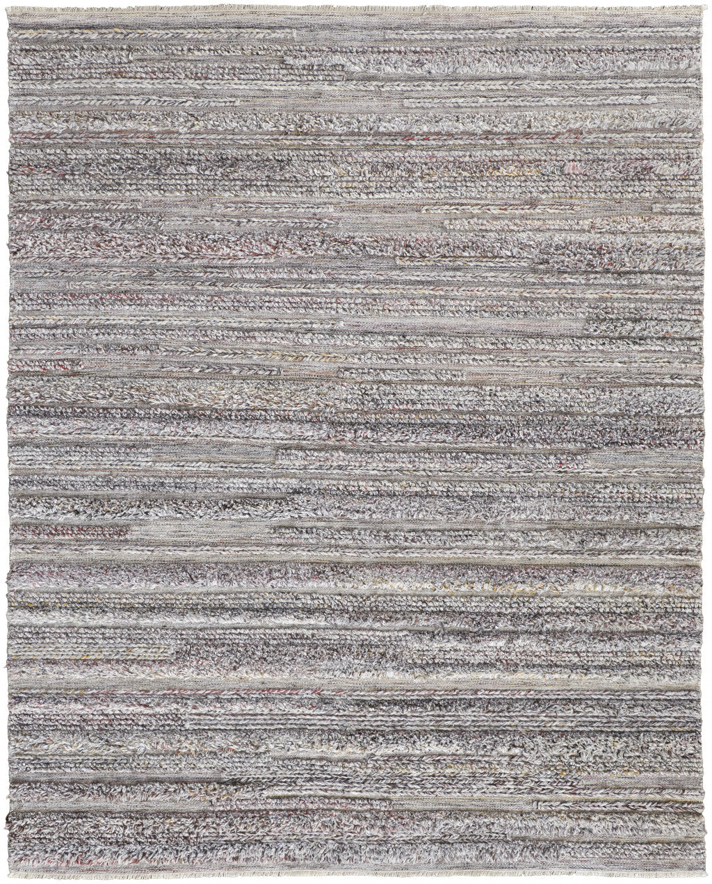 8' X 10' Taupe Ivory And Red Striped Hand Woven Stain Resistant Area Rug - 96.0" (H) x 120.0" (W) x 1.0" (D)