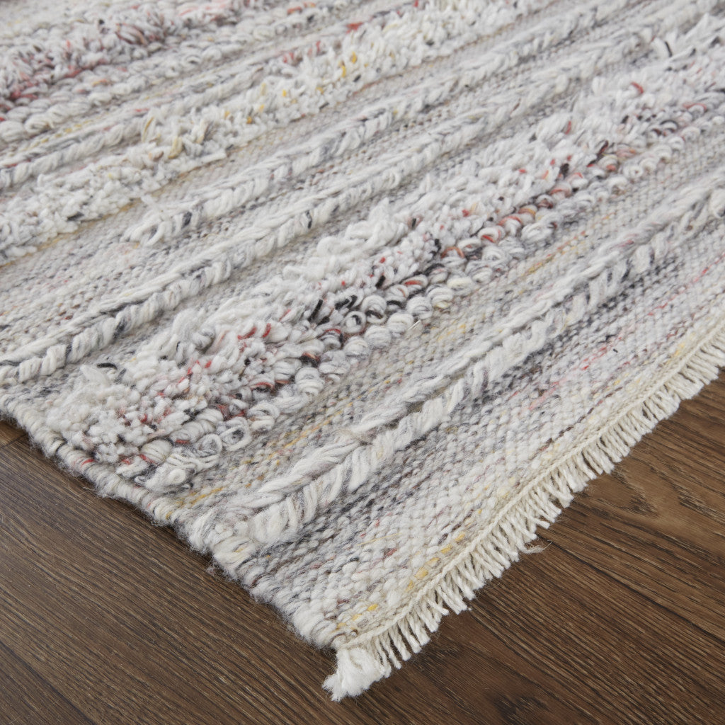 8' X 10' Taupe Ivory And Red Striped Hand Woven Stain Resistant Area Rug - 96.0" (H) x 120.0" (W) x 1.0" (D)