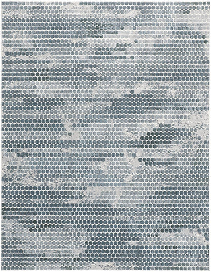 3' X 5' Blue And Gray Polka Dots Distressed Stain Resistant Area Rug - 32.0" (L) x 96.0" (W) x 0.6" (H) FurniFindUSA