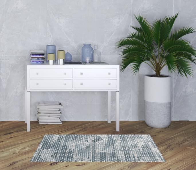 3' X 5' Blue And Gray Polka Dots Distressed Stain Resistant Area Rug - 32.0" (L) x 96.0" (W) x 0.6" (H) FurniFindUSA