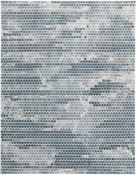 2' X 3' Blue And Gray Polka Dots Distressed Stain Resistant Area Rug - 45.0" (L) x 69.0" (W) x 1.0" (H)