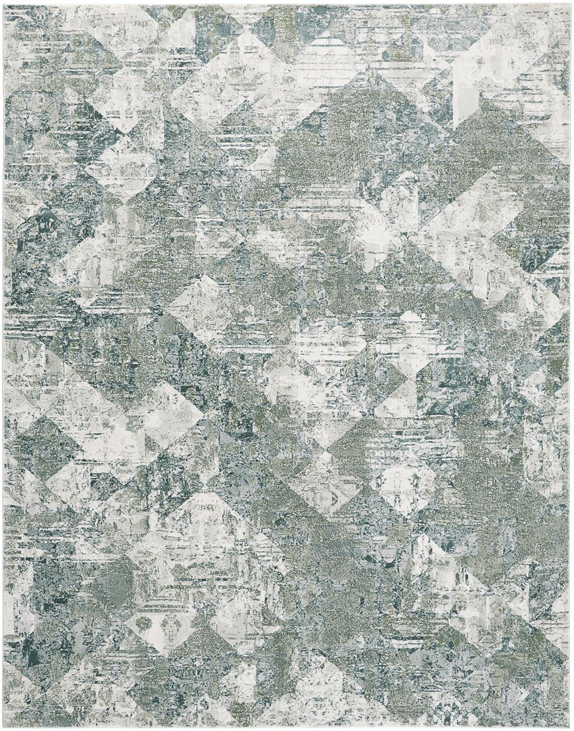 10' X 13' Green And Ivory Patchwork Distressed Stain Resistant Area Rug - 24.0" (L) x 36.0" (W) x 0.43" (H)