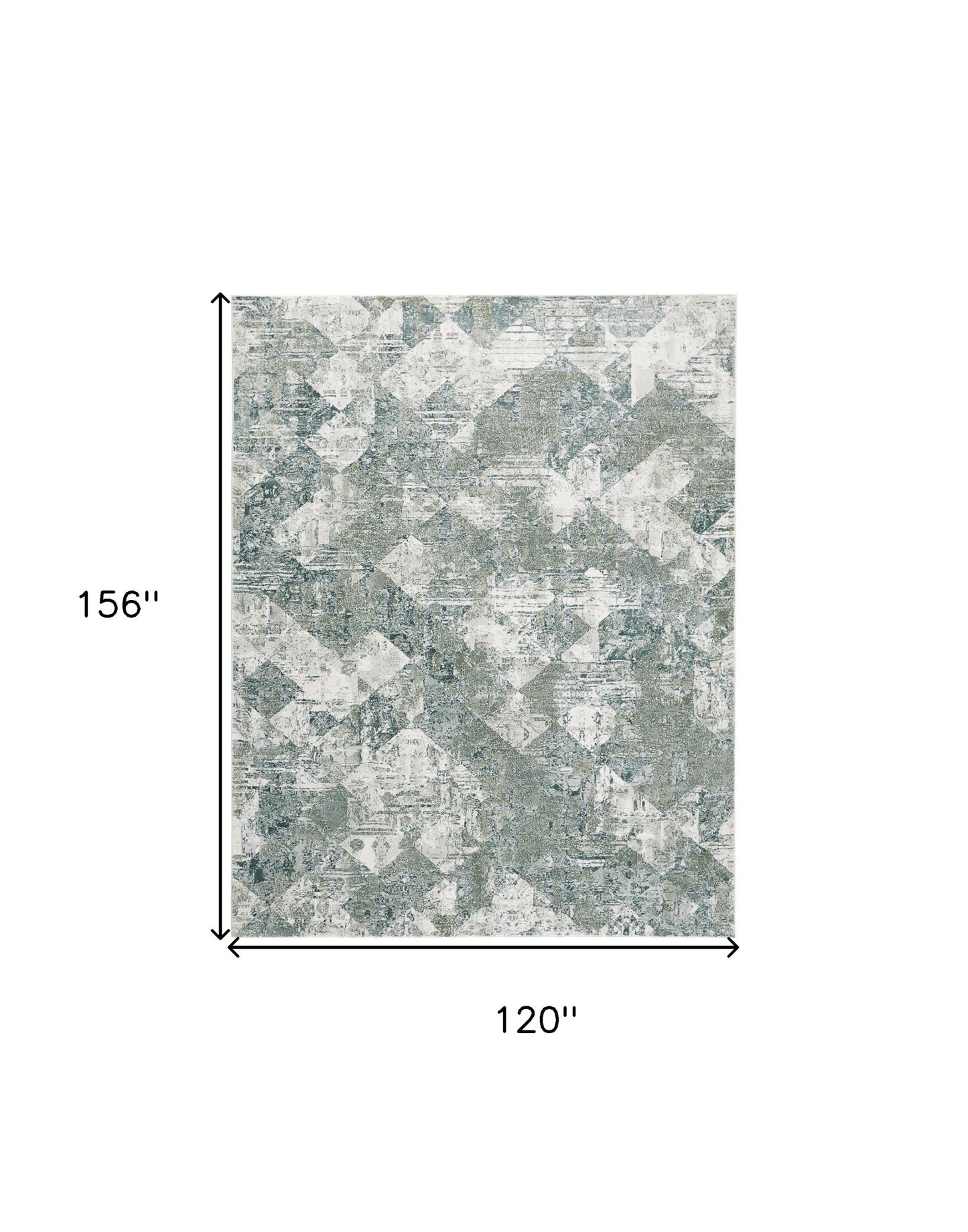 10' X 13' Green And Ivory Patchwork Distressed Stain Resistant Area Rug - 24.0" (L) x 36.0" (W) x 0.43" (H)