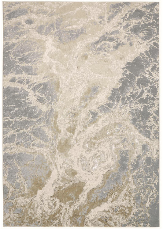 10' X 13' Ivory Silver And Gold Abstract Stain Resistant Area Rug - 20.0" (L) x 34.0" (W) x 0.63" (H)