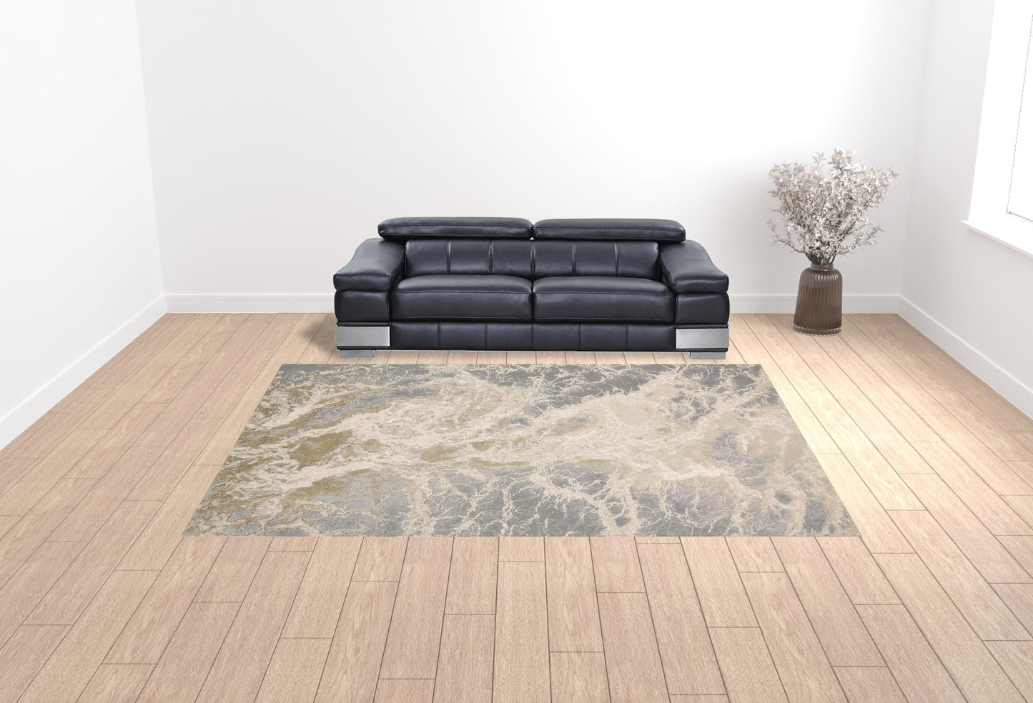 10' X 13' Ivory Silver And Gold Abstract Stain Resistant Area Rug - 20.0" (L) x 34.0" (W) x 0.63" (H)