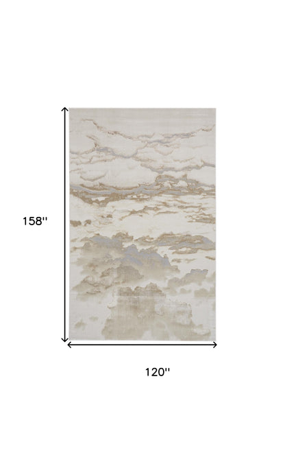 10' X 13' Ivory Tan And Gray Abstract Stain Resistant Area Rug - 20.0" (L) x 34.0" (W) x 0.63" (H)