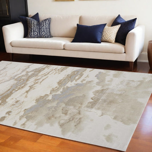 10' X 13' Ivory Tan And Gray Abstract Stain Resistant Area Rug - 20.0" (L) x 34.0" (W) x 0.63" (H)