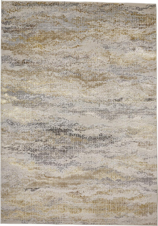 4' X 6' Gold Gray And Ivory Abstract Area Rug - 47.0" (H) x 72.0" (W) x 0.39" (D)