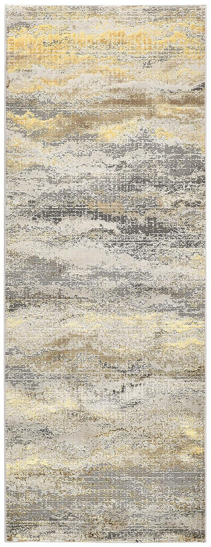 8' Gray and Ivory Abstract Power Loom Runner Rug