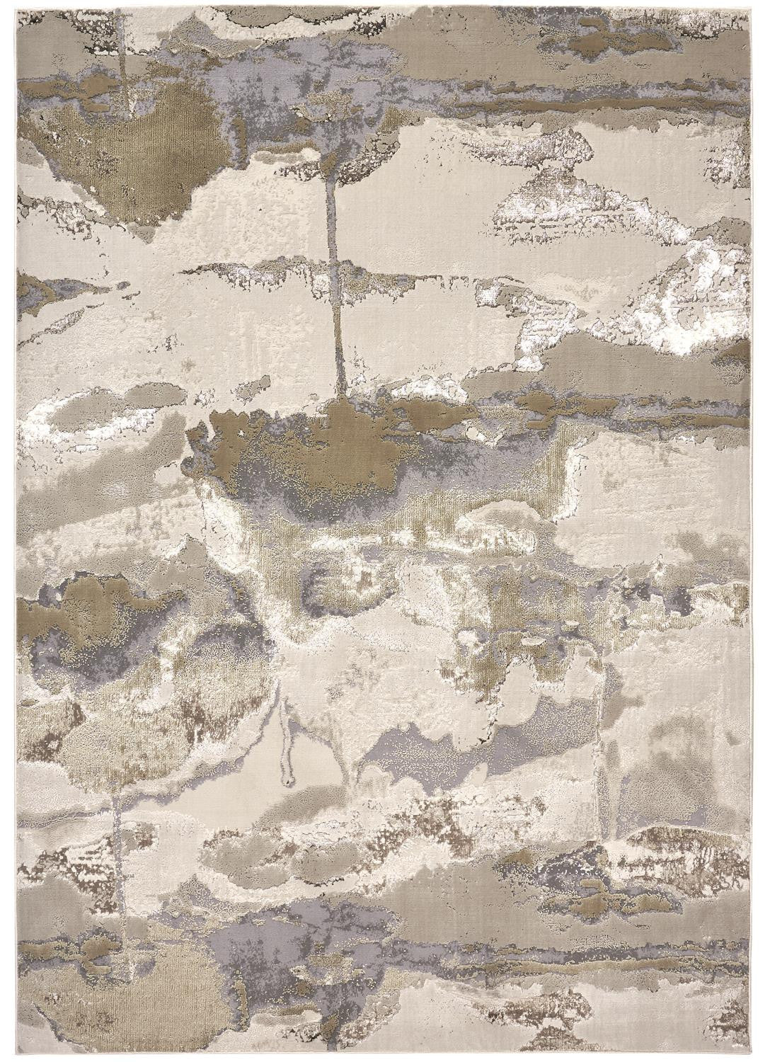 10' X 13' Gray Ivory And Gold Abstract Stain Resistant Area Rug - 24.0" (L) x 33.0" (W) x 0.5" (H)