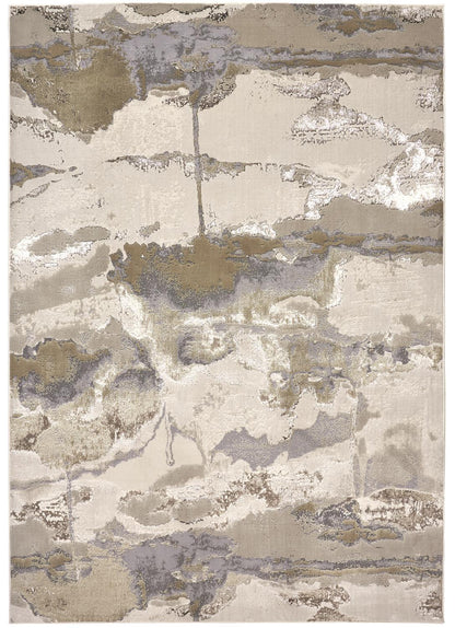 10' X 13' Gray Ivory And Gold Abstract Stain Resistant Area Rug - 24.0" (L) x 33.0" (W) x 0.5" (H)