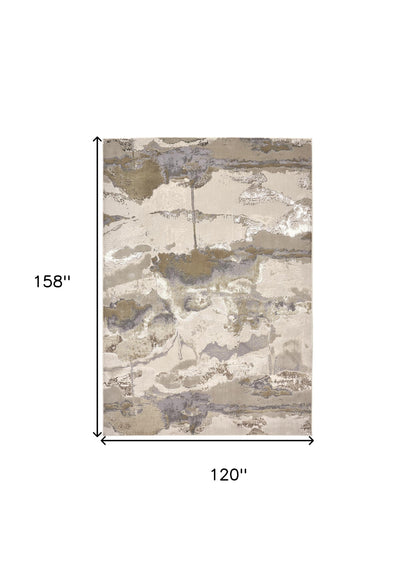 10' X 13' Gray Ivory And Gold Abstract Stain Resistant Area Rug - 24.0" (L) x 33.0" (W) x 0.5" (H)