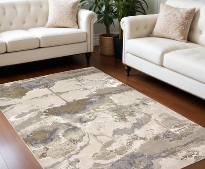 10' X 13' Gray Ivory And Gold Abstract Stain Resistant Area Rug - 24.0" (L) x 33.0" (W) x 0.5" (H)