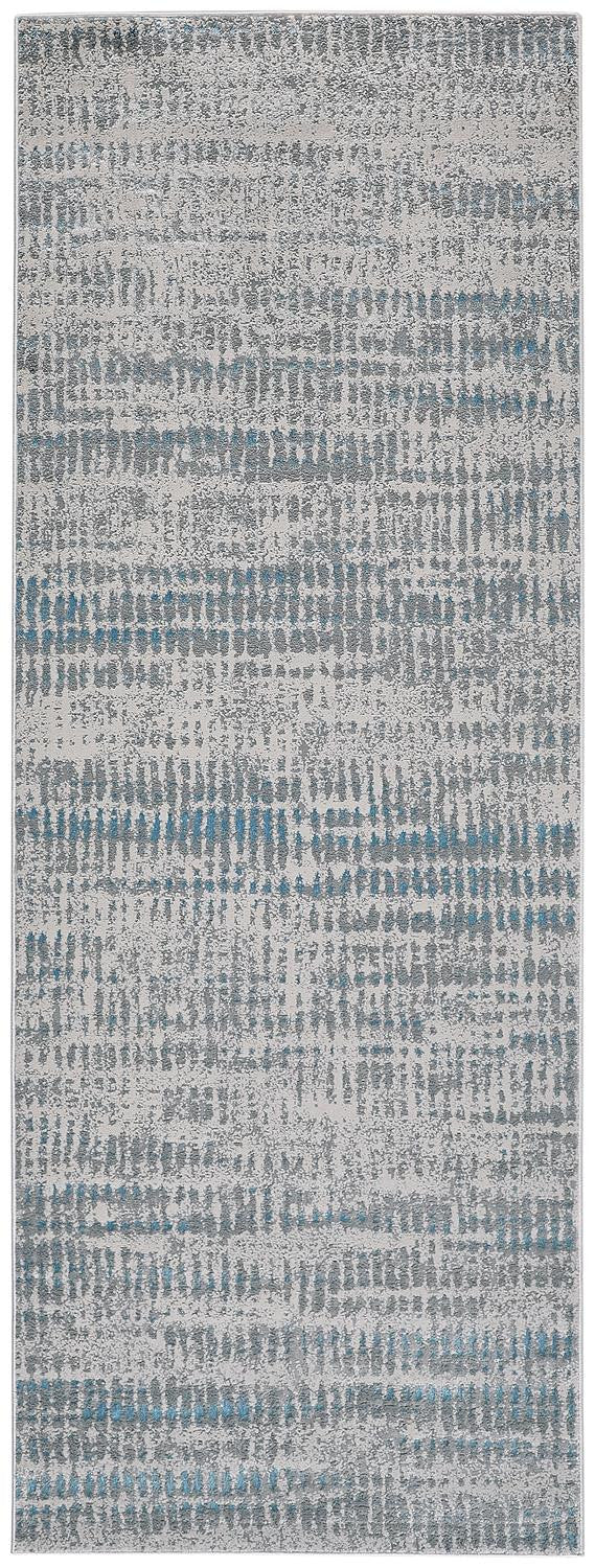 8' Gray and Ivory Abstract Power Loom Runner Rug