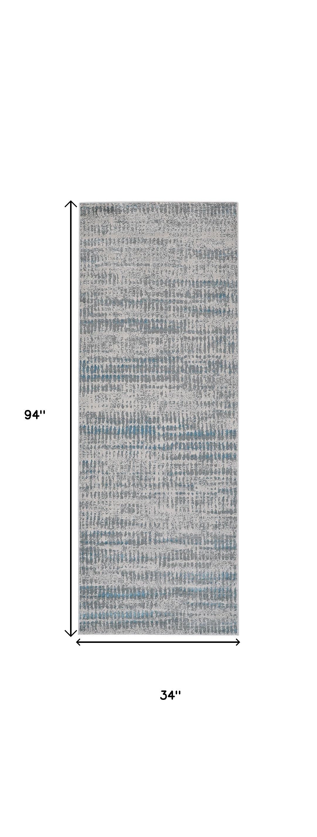 8' Gray and Ivory Abstract Power Loom Runner Rug