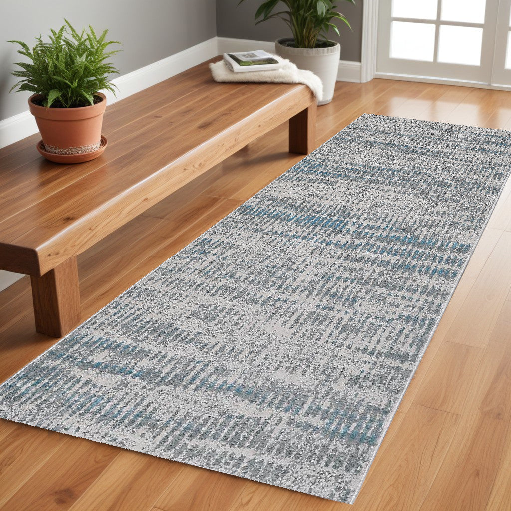 8' Gray and Ivory Abstract Power Loom Runner Rug