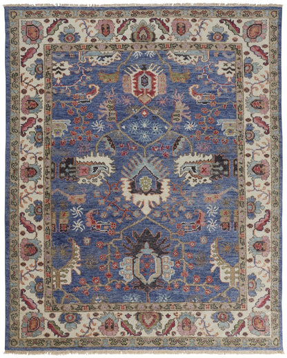 2' X 3' Blue And Red Wool Floral Hand Knotted Stain Resistant Area Rug - 48.0" (L) x 72.0" (W) x 0.4" (H)