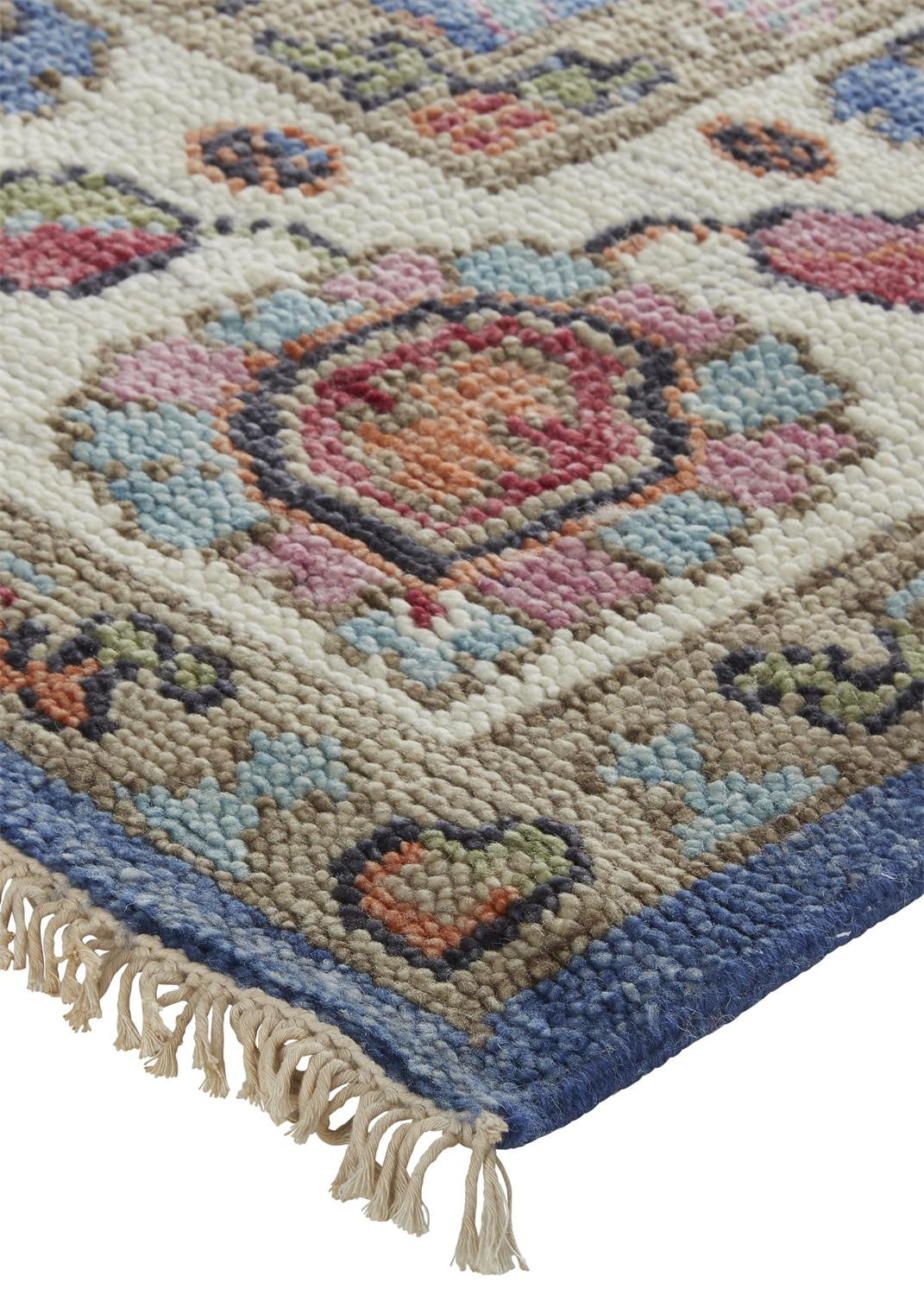 2' X 3' Blue And Red Wool Floral Hand Knotted Stain Resistant Area Rug - 48.0" (L) x 72.0" (W) x 0.4" (H)