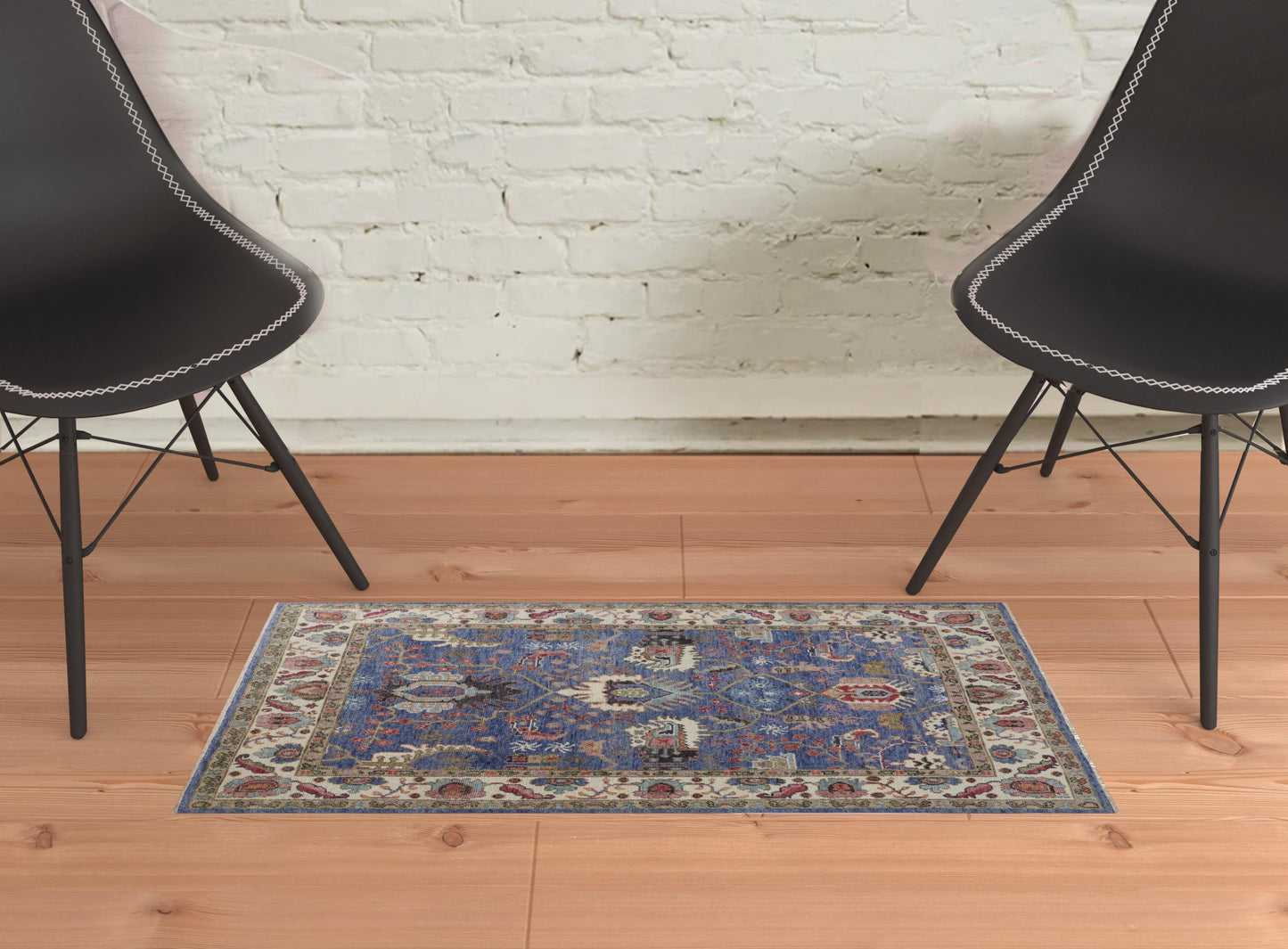 2' X 3' Blue And Red Wool Floral Hand Knotted Stain Resistant Area Rug - 48.0" (L) x 72.0" (W) x 0.4" (H)