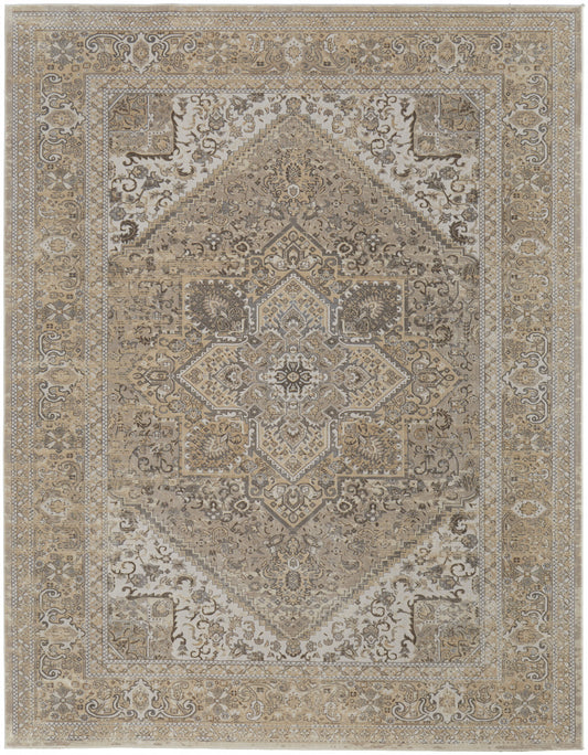 2' X 3' Brown Ivory And Tan Floral Power Loom Distressed Area Rug - 5.0" (L) x 5.0" (W) x 0.4" (H)