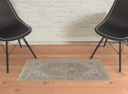 2' X 3' Brown Ivory And Tan Floral Power Loom Distressed Area Rug - 5.0" (L) x 5.0" (W) x 0.4" (H)