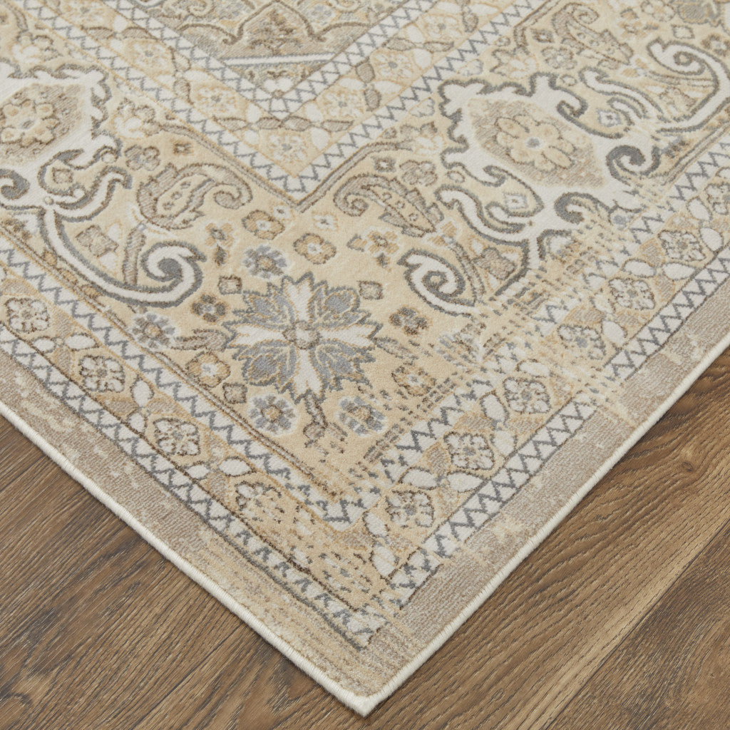 2' X 3' Brown Ivory And Tan Floral Power Loom Distressed Area Rug - 5.0" (L) x 5.0" (W) x 0.4" (H)