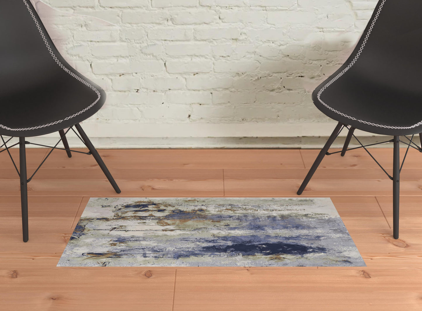 2' X 3' Blue Orange And Ivory Abstract Power Loom Area Rug - 5.0" (L) x 5.0" (W) x 0.4" (H)