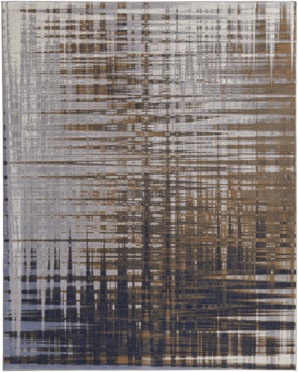 2' X 3' Blue Orange And Gray Abstract Power Loom Area Rug - 5.0" (L) x 5.0" (W) x 0.4" (H)