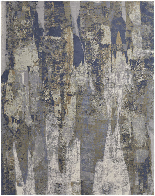 9' X 12' Blue Gray And Tan Abstract Power Loom Distressed Area Rug - 108.0" (H) x 144.0" (W) x 0.39" (D)