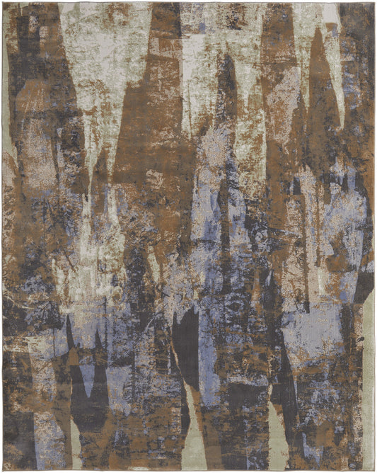 2' X 3' Brown Blue And Ivory Abstract Power Loom Distressed Area Rug - 47.0" (L) x 71.0" (W) x 0.35" (H)