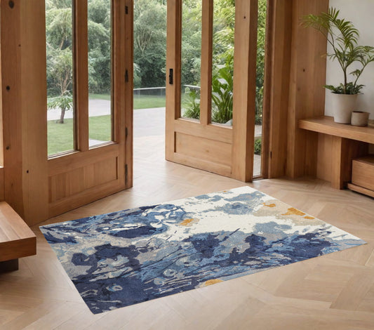 2' X 3' Blue Wool Floral Hand Tufted Area Rug - 47.24" (L) x 47.24" (W) x 0.75" (H)