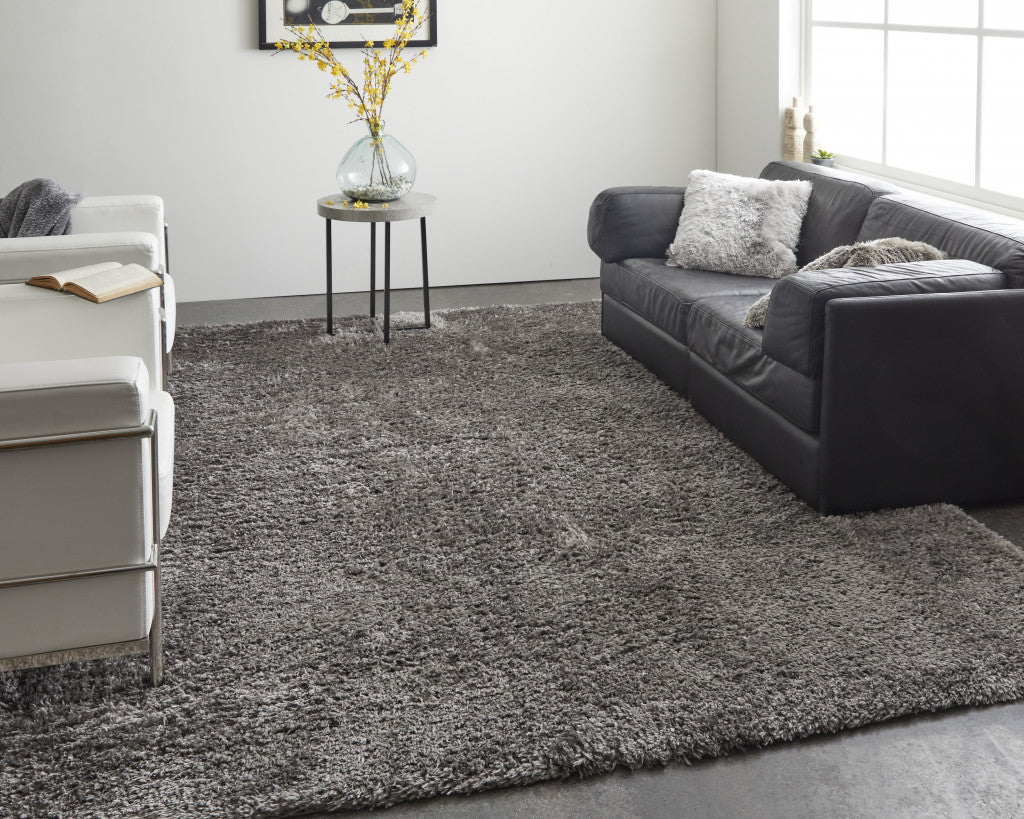 9' X 12' Gray Shag Power Loom Stain Resistant Area Rug - 108.0" (H) x 144.0" (W) x 2.09" (D)