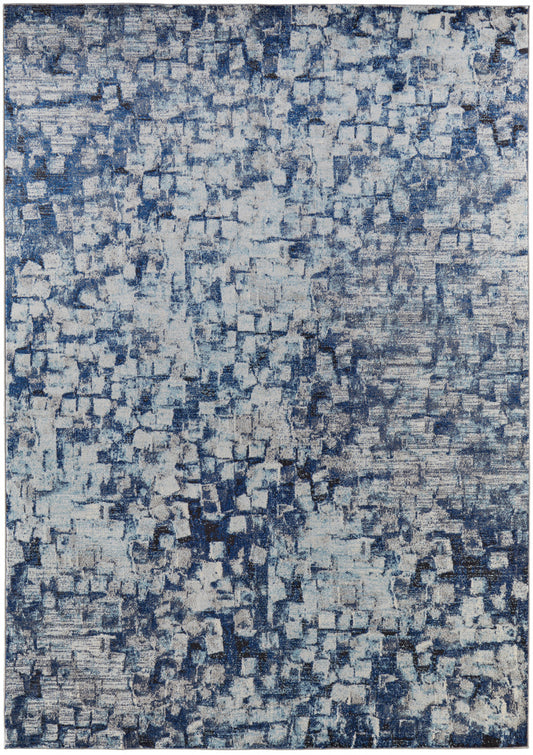 7' X 10' Blue And Ivory Abstract Power Loom Distressed Stain Resistant Area Rug - 79.0" (H) x 114.0" (W) x 0.39" (D)