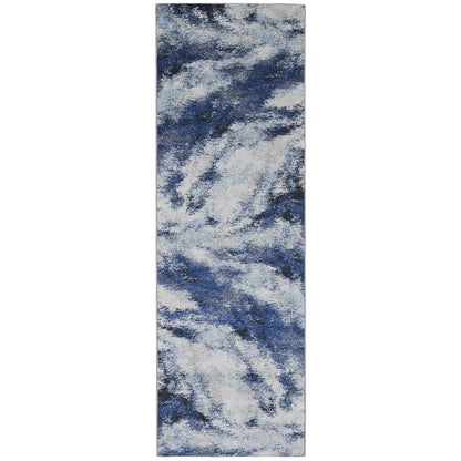 10' Blue and Ivory Abstract Power Loom Runner Rug - 26.0" (L) x 120.0" (W) x 0.28" (H)