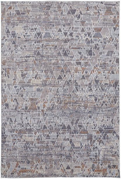 2' X 3' Gray Blue And Orange Abstract Power Loom Distressed Stain Resistant Area Rug - 48.0" (L) x 72.0" (W) x 1.0" (H) FurniFindUSA