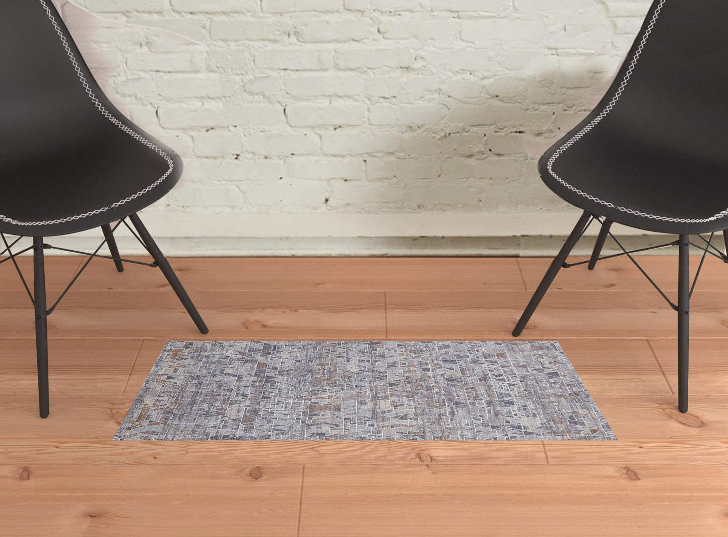 2' X 3' Gray Blue And Orange Abstract Power Loom Distressed Stain Resistant Area Rug - 48.0" (L) x 72.0" (W) x 1.0" (H) FurniFindUSA