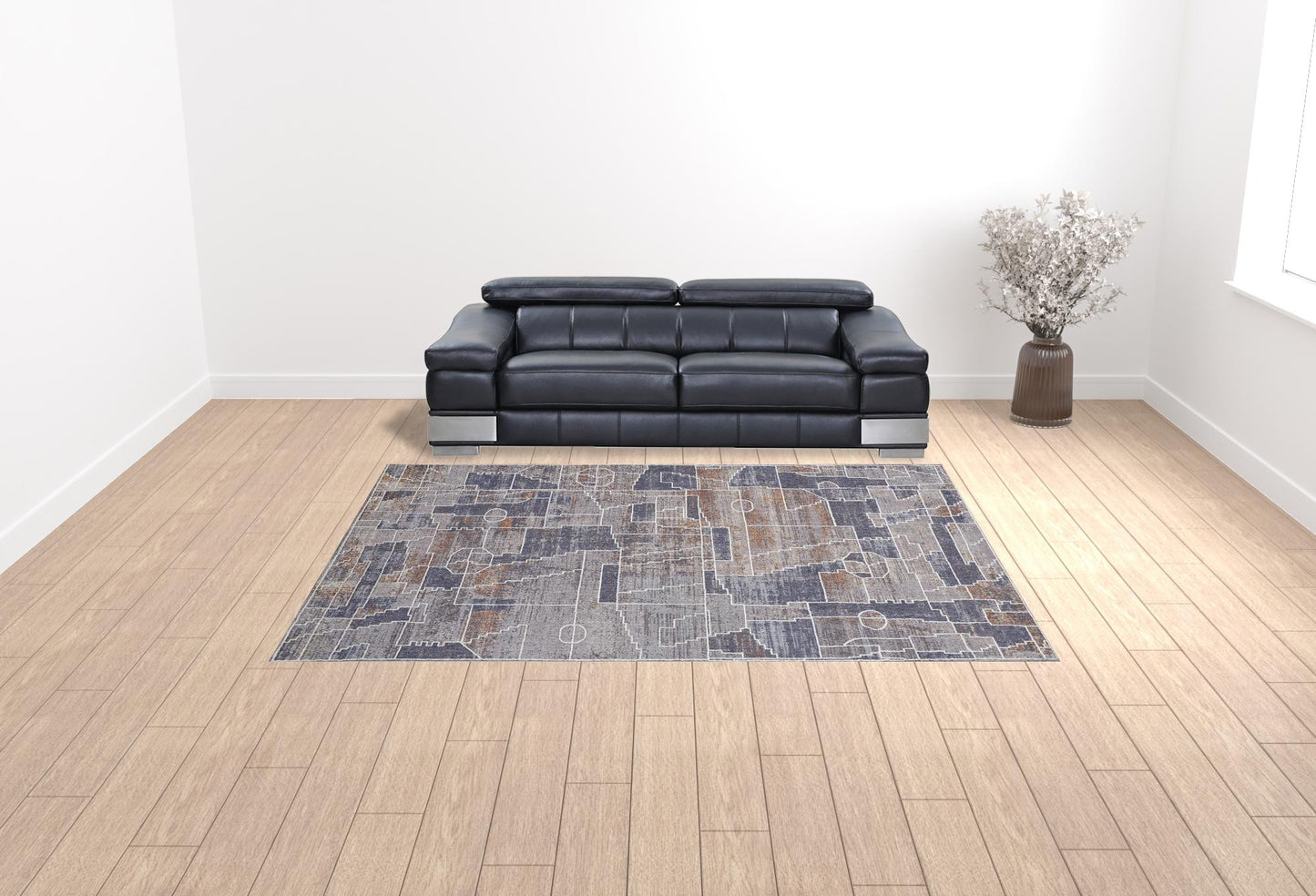 9' X 12' Blue Gray And Orange Geometric Power Loom Stain Resistant Area Rug - 108.0" (H) x 144.0" (W) x 0.47" (D)